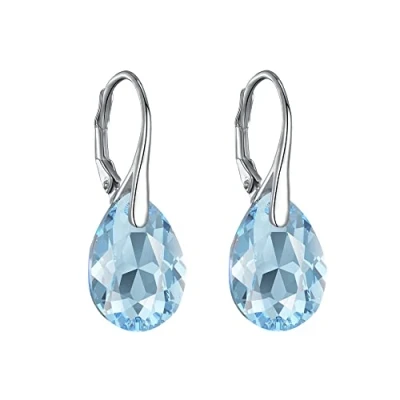 Afbeelding van Philip Jones Sterling zilveren Aquamarijn Drop Oorbellen Gemaakt met Zirkondia® kristallen, zilver, Kristal
