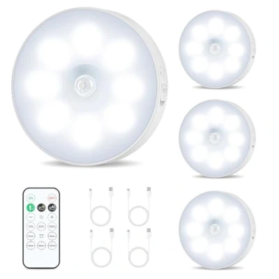 Afbeelding van LED vitrineverlichting Draadloos, USB oplaadbare spot met afstandsbediening Keuken onder tegenlicht, nachtlampje bewegingssensor, dimbaar pucklicht, kastverlichting (4 stuks) (white)