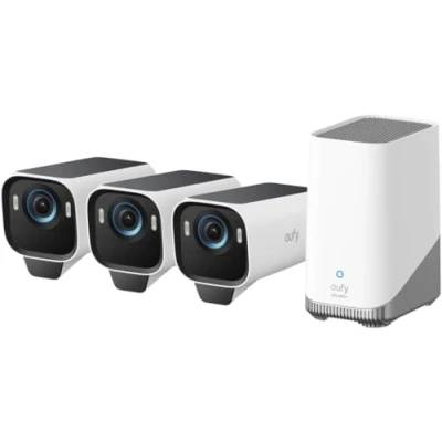 Afbeelding van eufy Security S3 Pro 3 + 1 set, 4K draadloze wifi bewakingscamera voor buiten, met zonnepaneel, MaxColor nachtzicht, AI gezichtsherkenning, lokale opslag, geen maandelijkse kosten