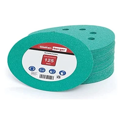 Afbeelding van Woltersberger® 50 stuks excentrische schuurschijven Ø 125 mm, korrelmaat P80, 8 gaten in groen, voor optimaal schuren, veelzijdig, klittenband schuurpapier hechting