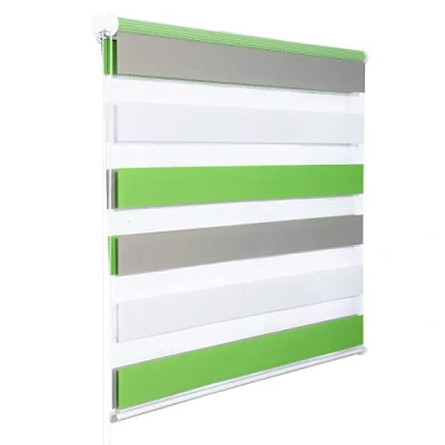 Afbeelding van WOLTU 1 Stuck Dubbel Rolgordijn verduisterend zonder te boren,Rolgordijn dag en nacht in Polyester 90x150cm,Wit+Groen+Grijs DR5615m9