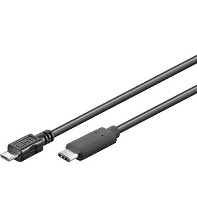 Afbeelding van PremiumCord USB C naar Micro 2.0 verbindingskabel 1m, 3.1 type stekker op B stekker, 3x afgeschermd, kleur zwart, lengte 1m