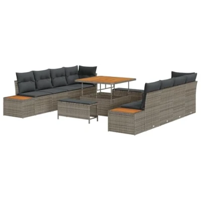 Afbeelding van vidaXL 11 delige Tuinsofa Set met Kussens Grijs Poly Rattan Acacia