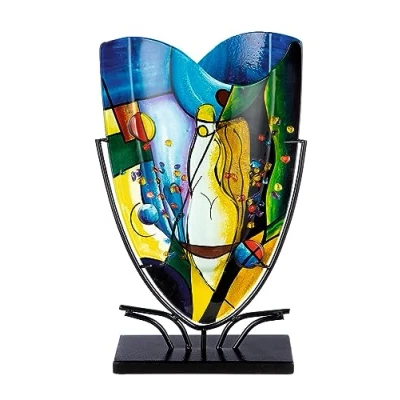 Afbeelding van GILDE glas art Decoratieve vaas van op metalen voet, decoratie voor woonkamer, cadeaus vrouwen, verjaardag, Kerstmis, meerkleurig, hoogte 47 cm