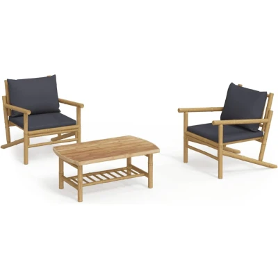 Afbeelding van vidaXL 3 delige Loungeset met kussens bamboe donkergrijs