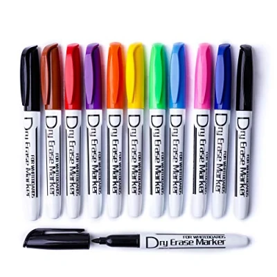 Afbeelding van Volcanics Droog Veeg Pennen Whiteboard Markers Erase Lage Geur Fijne TipDunne Doos van 12, 10 Kleuren