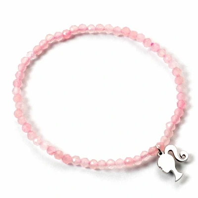 Afbeelding van The Carat Shop Barbie Rozenkwarts Armband met Zilveren Bedel