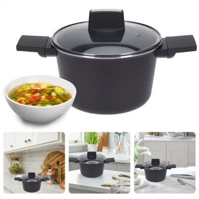 Afbeelding van Cheqo® Braadpan Inductie met Deksel Ø20cm Aluminium Soft Touch Handvat 1.8kg Glazen Gas, Elektrisch, Keramisch, Inductie, Halogeen Vaatwasserbestendig Non Stick Keramische Coating
