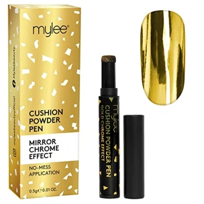 Afbeelding van Mylee Luchtkussen chroom poederpen gouden holografische nagelpoederdecoratie, glanzend metallic spiegeleffect langdurig, doe het zelf nagelkunst, manicure tool