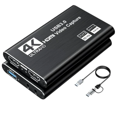 Afbeelding van XIIXMASK Video Capture Card, Audio USB 3.0 Card 4KHDMI Loop Out, 1080P 60FPS/2K 30FPS Game for Streaming Works PS5/Switch/Camera/PC/OBS(Black)