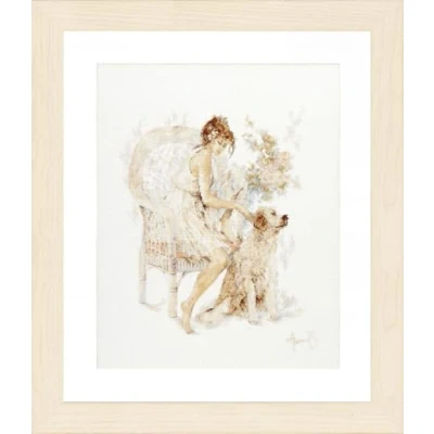 Afbeelding van LANARTE PN Tellpatroonverpakking meisjes met hond kruissteekverpakking, katoen, meerkleurig, 39 x 49 0,3 cm