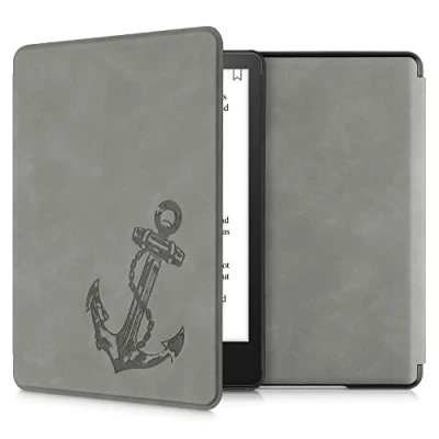 Afbeelding van kwmobile e reader hoesje compatibel met Amazon Kindle Paperwhite 11. Generation 2021 Kunstleren ereader cover stand Vintage Anker in grijs