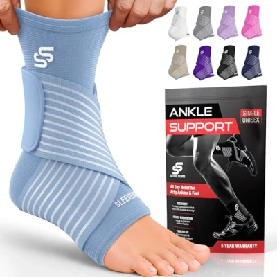 Afbeelding van Sleeve Stars Enkelbrace voor verstuikte enkel, plantaire fasciitis verlichting enkelsteun dames en heren, enkelcompressiemouw met riem, achillespeesontstekingsbrace, voetbrace (enkel/lichtblauw)