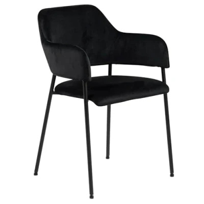 Afbeelding van AC Design Furniture Lisette Eetkamerstoelen met rugleuning, set van 2, gestoffeerde eetkamerstoel, zwarte stoffen zitting metalen poten, thuiskantoor, bureaustoel zonder wielen