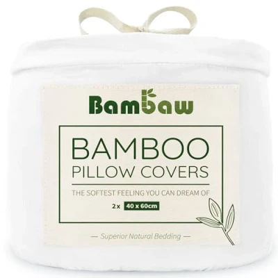 Afbeelding van Bambaw Kussenslopen 40x60 cm (Pack van 2), 100% Bamboe, Hypoallergeen, Zachte en Ademende Kussenslopen, Voor Haar Huid Wit