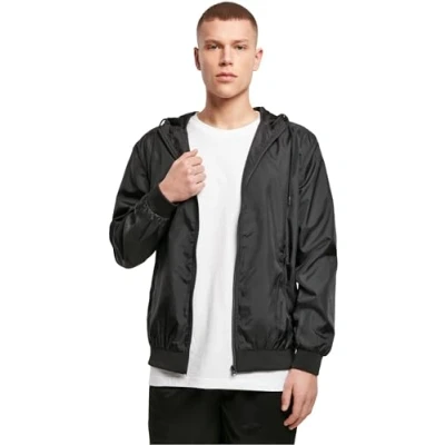 Afbeelding van Build Your Brand Windrunner Herenjas met capuchon en ritssluiting, windbreaker verkrijgbaar in vele kleuren, maten S 5XL, Blk/Blk, 4XL
