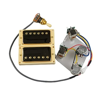 Afbeelding van gitaar pickups Humbucker Nek En Brug Pickup 4c Bedrading Harnas Push pull Single Cut Set Voor Gibson Epiphone Elektrische (Color : Goldd Yellow Frame)