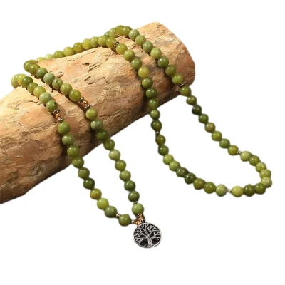 Afbeelding van Mala Groen met Levensboom Ketting 108 Agaat kralen Edelsteen Meditatie Yoga Sparkolia