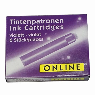 Afbeelding van ONLINE standaard peninktcartridges, universele penvullingen, compatibel met alle gangbare vulpennen of rollerballs 6 pack kleur lila