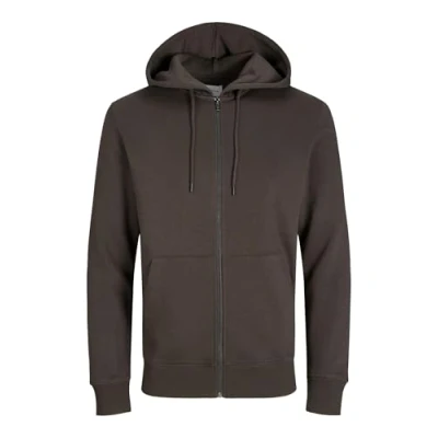 Afbeelding van JACK &amp; JONES Star basic sweat zip hood regular fit heren sweatvest katoenmengsel met capuchon donkerbruin Maat: L