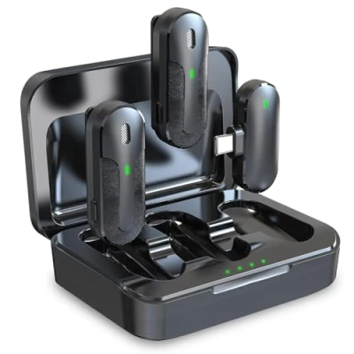 Afbeelding van Technaxx Dual draadloze mini microfoonset TX 301 2 lavalier microfoons met intelligente ruisonderdrukking, USB C ontvanger, oplaadetui, clip ideaal voor podcasting en opnames
