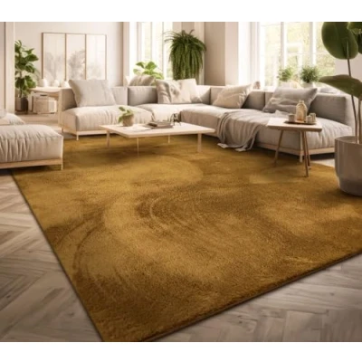 Afbeelding van Vloerkleed Woonkamer Laagpolig Eenkleurig Modern Design Wasbaar Geel Gold, Kleur: Donkergeel Mosterdgeel, Maat:240x340 cm