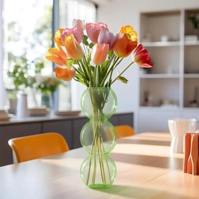 Afbeelding van Navaris bubble vaas van glas 34 cm hoog Decoratieve bloemenvaas transparant Gekleurd in groen