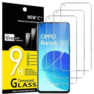 Afbeelding van NEW&#039;C 3 Stuks, Screen Protector voor Oppo Reno 6 5G, Gehard Glass Schermbeschermer Film 0.33 mm ultra transparant, resistent