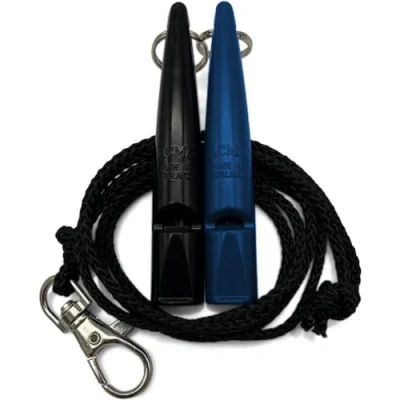 Afbeelding van ACME Hondenfluitje nr. 211,5 met fluitband In dubbelverpakking 2 fluitjes inclusief banden Ideaal voor het terugbellen luid en verreikend (Black + Snorkel Blue)