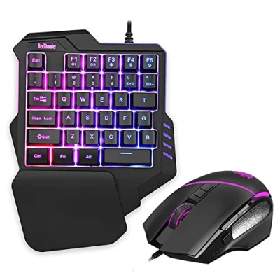 Afbeelding van RedThunder Gaming toetsenbord en muis met één hand, combo RGB achtergrondlicht, ergonomisch mini 35 toetsen, optische 6400 dpi, voor PC PS5 gamers