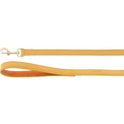 Afbeelding van Flamingo Hondenriem Virginia geel, 130 cm 20 mm, de karabijnhaak heeft een matte gouden afwerking, met ring voor accessoires