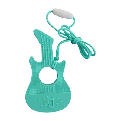 Afbeelding van Muziek Gitaar Siliconen Bijtring Fopspeen Zintuiglijke Chewy Chewelry BPA vrij Met Koord en Afgescheiden Sluiting, 7 Kleuren (Turquoise)
