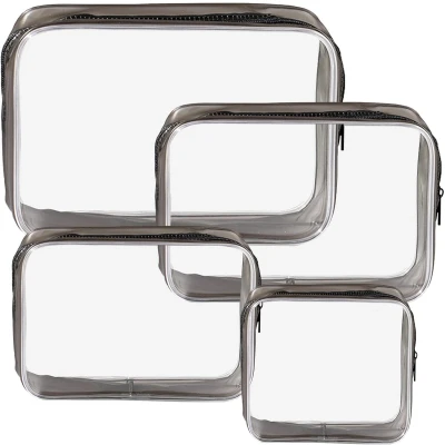 Afbeelding van Toilettas, transparant, 4 stuks, draagbaar, pvc, cosmeticatas, waterdicht, TSA make uptas, reistas, vliegtuigtas voor vrouwen en mannen, Zwart