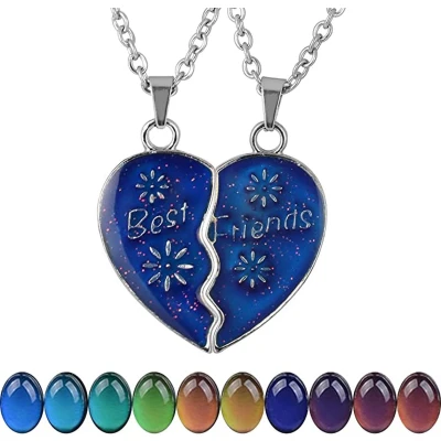 Afbeelding van Bixorp Friends BFF Ketting voor 2 met Hartje Verandert van kleur! Zilverkleurig Vriendschapsketting