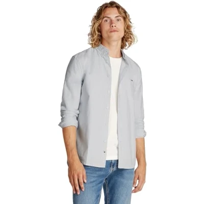 Afbeelding van Tommy Jeans SLIM Stripe Shirt Overhemd Colorado blue, Heren, Maat: Medium, blue