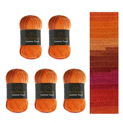 Afbeelding van Wollbiene Summer Touch Batik 5 x 100 gram wol meerkleurig met kleurverloop, 500 gemerceriseerde breiwol microvezel acryl (510 oranje roze)