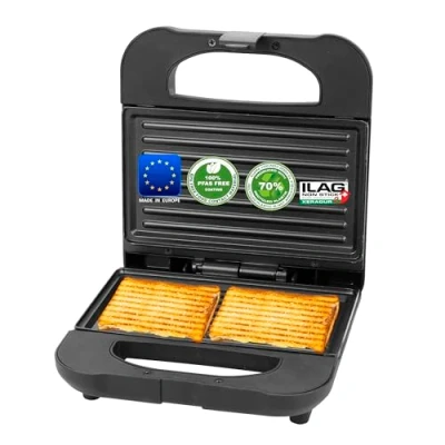 Afbeelding van Emerio ILAG (Xeradur 2) Sandwichmaker Paninigrill, gemaakt van ca. 70% gerecycled kunststof, zeer duurzaam, 700 W, ST 130038