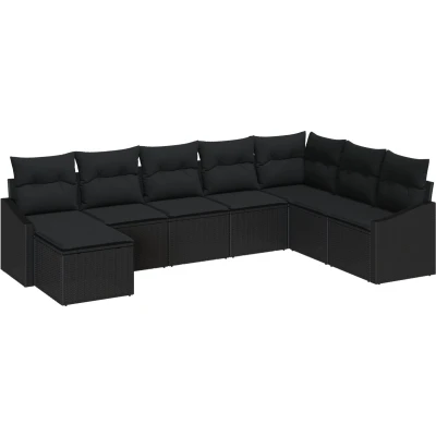 Afbeelding van vidaXL 8 delig tuinsofa set met kussens zwart poly rattan