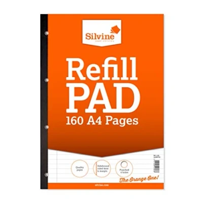 Afbeelding van Silvine 160 pagina A4 navulpad, zijgebonden en geperforeerd 4 gaten. gelijnd 8 mm Feint met marge. Ref A4SRPFM, enkel, wit