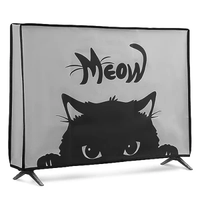 Afbeelding van kwmobile hoes geschikt voor 43&quot; TV Beschermhoes televisie Schermafdekking in grijs / zwart Kat Meow design