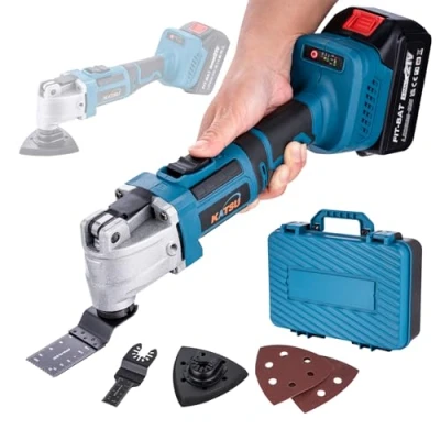 Afbeelding van KATSU FIT BAT 21V borstelloze draadloze oscillerende multitool met 3,0Ah batterij en oplader, 6 variabele snelheden, snelwisselsysteem, 5 accessoires inbegrepen, verpakt in plastic koffer