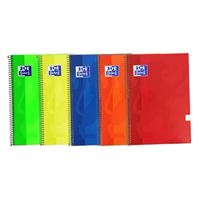 Afbeelding van Oxford, Notitieboeken, A4, geruit, 4 x 4, extra stevige omslag, 80 vellen, 5 stuks, verschillende levendige kleuren