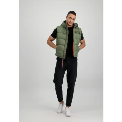 Afbeelding van Alpha Industries Hooded Puffer Bodywarmer, Heren, Maat: XL, Sage green