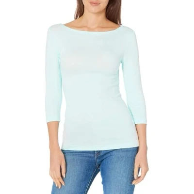 Afbeelding van Amazon Essentials Women&#039;s T shirt met driekwartmouwen, stevige boothals en slanke pasvorm, Aquablauw, L