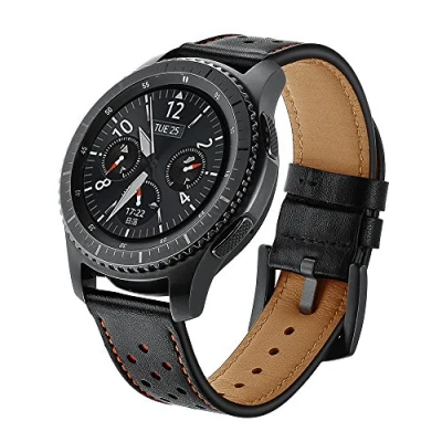 Afbeelding van SUNDAREE Compatibel met Galaxy Watch 46MM Horlogeband,22MM Zwart Leer Slimme Horlogeband Armband Reservebandjes voor Samsung 46MM/Gear S3 Frotier Classic/Amazfit GTR 47MM(46 Zwart)