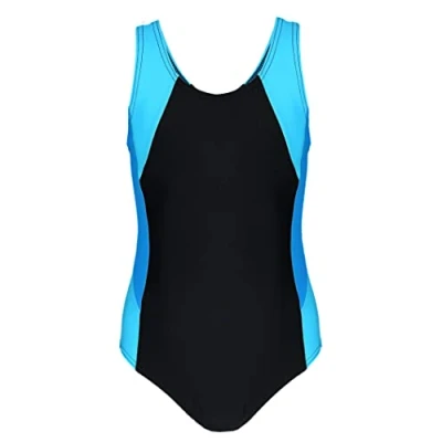 Afbeelding van Aquarti Meisjes Badpak met Racerback, Zwart/Turquoise/Hemelsblauw, 152