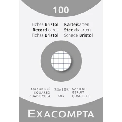 Afbeelding van Exacompta 13200B Karton met 10 hoezen van 100 indexkaarten 5x5 geruit, ongeperforeerd formaat 74 x 105 mm geschikt voor inkjetprinters, laserprinters en kopieerapparaten kleur wit