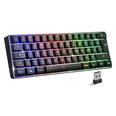 Afbeelding van Elite K50: gaming toetsenbord, stil, draadloos, RGB achtergrondverlichting, 60% TKL Azerty, oplaadbaar met Bluetooth/2,4 G/type C, 62 toetsen, anti ghosting, voor pc/Windows/Mac