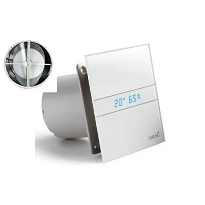 Afbeelding van AllCATA E 120 GTH Ventilator, badkamerventilator, timer/vochtregulering/hydrosensor, led display, met terugslagventiel, kogellagers, melkglazen frontje, energiebesparend, EU merkkwaliteit sinds 1947