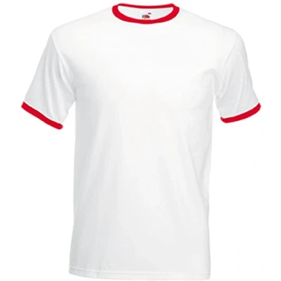 Afbeelding van Fruit of the Loom Valueweight Ringer T shirt voor heren, Wit/Rood, M